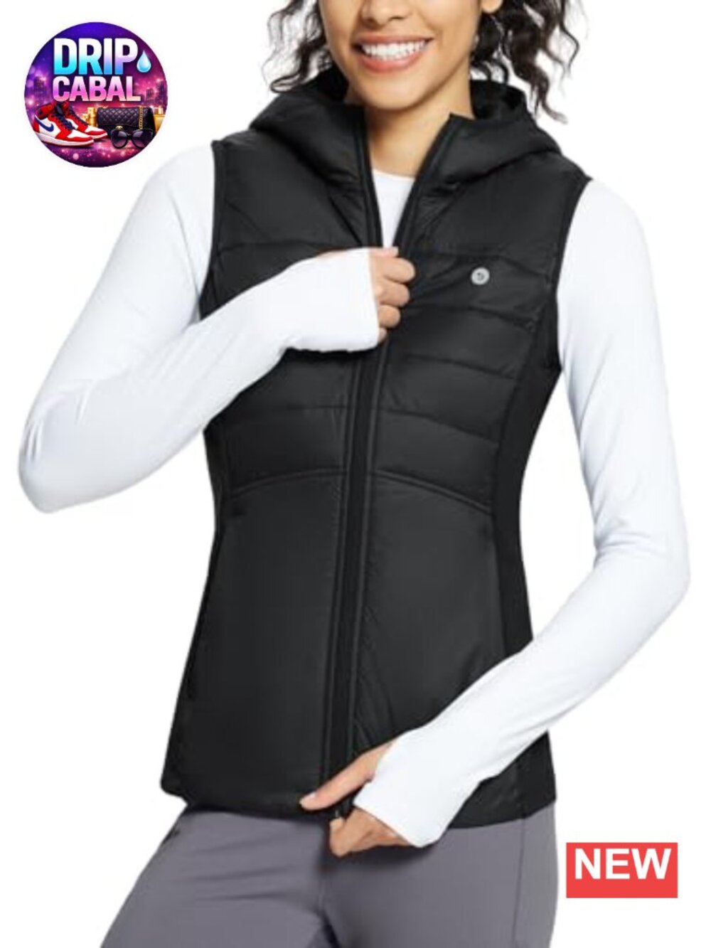Women's Fleece Hooded Vest Sleeveless Winter Running Jacket with Pockets